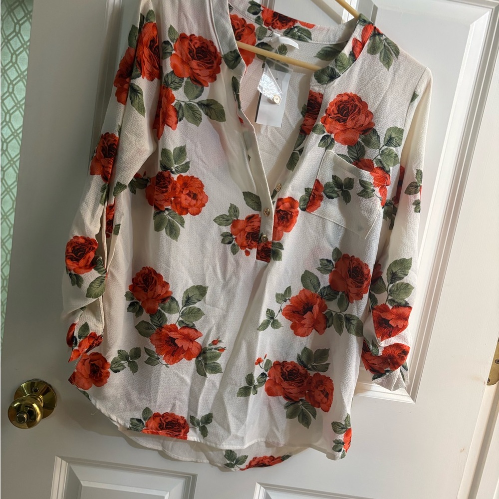Floral Women's Top - Red and White